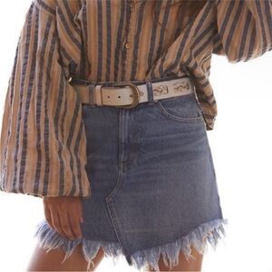 Free People Boho Fringe Denim Jean Mini Skirt NWT